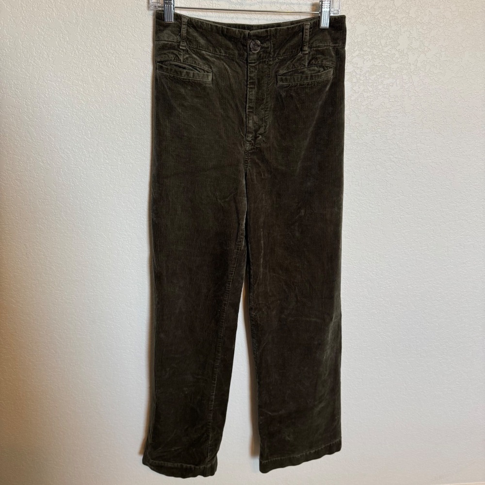 Maeve Olive Green Wide-Leg Corduroy Pants